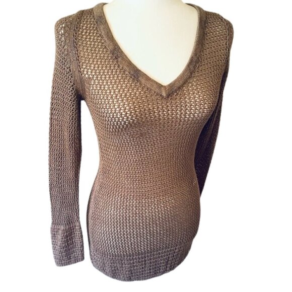 ✨ MANGO Cable‑Knit Sweater (Size S) Chic camel color with gold‑metallic mesh - Picture 1 of 11